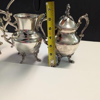 Sale Photo Thumbnail #2977: Marked Silver Plated Coffee, Creamer & Sugar Bowl
