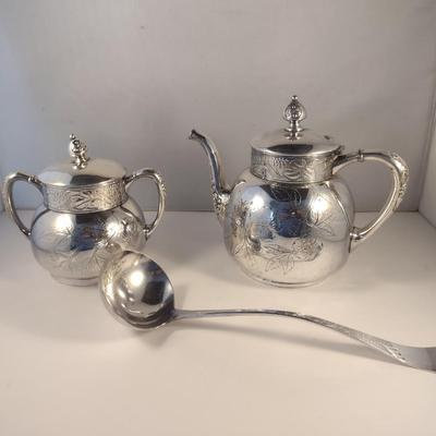 Pairpoint Quadruple Plate Teapot and Covered Sugar Bowl
