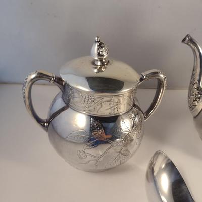 Pairpoint Quadruple Plate Teapot and Covered Sugar Bowl