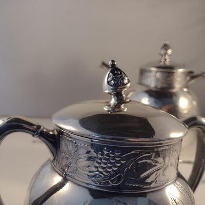 Pairpoint Quadruple Plate Teapot and Covered Sugar Bowl