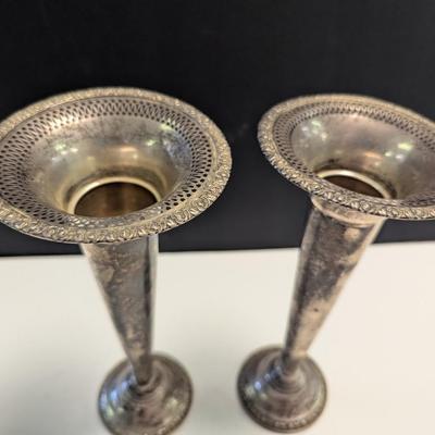 Sale Photo Thumbnail #2039: F.B. Rogers Silver Co. Sterling Weighted #237 Margaret Rose Candle Holders