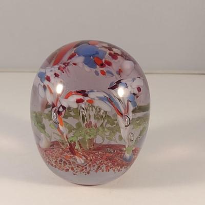 Vintage Art Glass Paperweight with Controlled Bubble Design