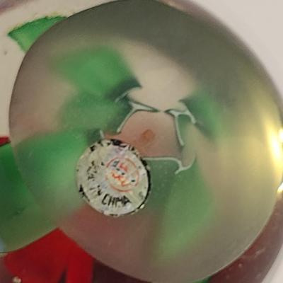 Art Glass Paperweight with Floral and Controlled Bubble Design