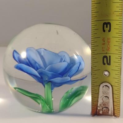 Art Glass Paperweight with Floral Design