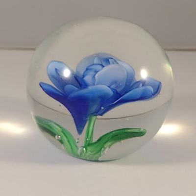 Art Glass Paperweight with Floral Design