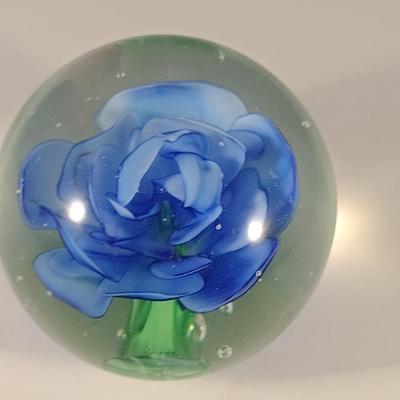 Art Glass Paperweight with Floral Design