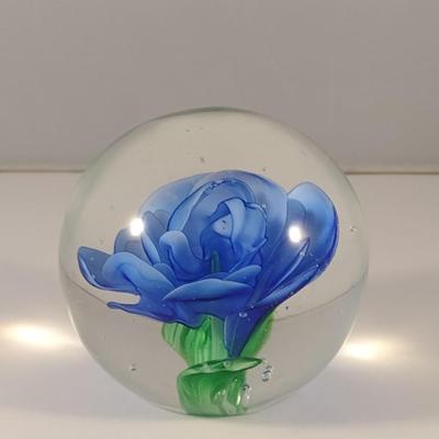 Art Glass Paperweight with Floral Design