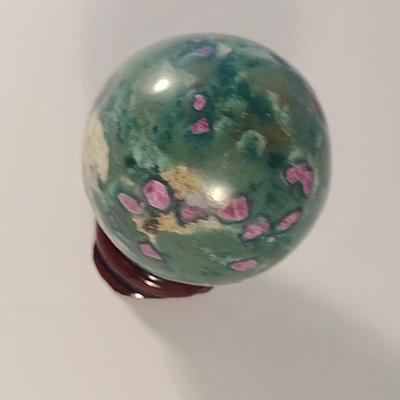 Stone Sphere with Wooden Stand