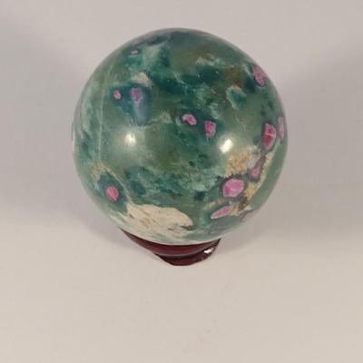 Stone Sphere with Wooden Stand