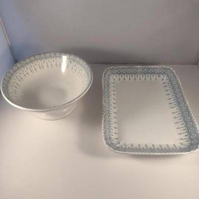 John Maddock & Sons Vitreous China Pedestal Vegetable Bowl and Rectangular Platter