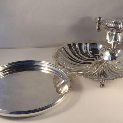 Footed Half Shell Seafood/Shrimp Serving Dish and Metal Tray