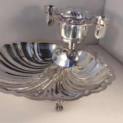 Footed Half Shell Seafood/Shrimp Serving Dish and Metal Tray