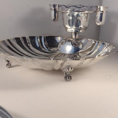 Footed Half Shell Seafood/Shrimp Serving Dish and Metal Tray