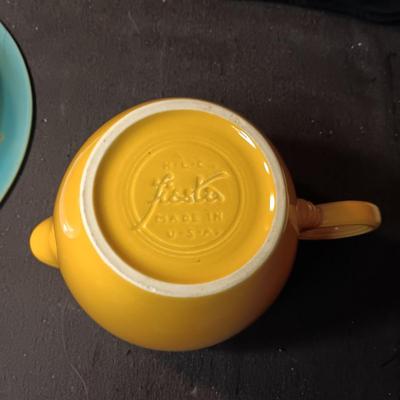 FIESTAWARE CUPS AND SAUCERS, COMPOTE, SERVING BOWL & 2 PINT JUG