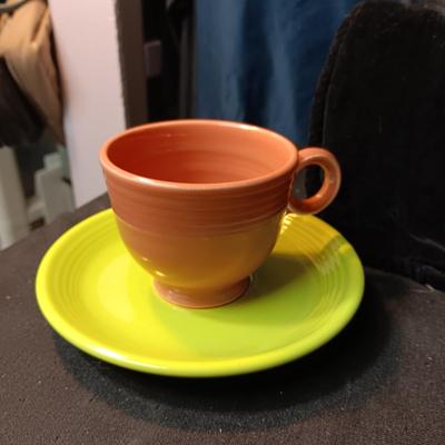 FIESTAWARE CUPS AND SAUCERS, COMPOTE, SERVING BOWL & 2 PINT JUG