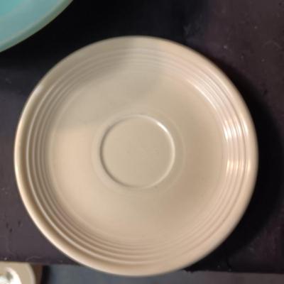 FIESTAWARE CUPS AND SAUCERS, COMPOTE, SERVING BOWL & 2 PINT JUG