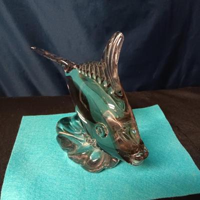 VINTAGE SOLID GLASS FISH WITH A PURPLE HUE