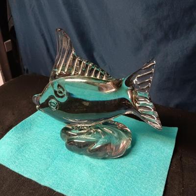 VINTAGE SOLID GLASS FISH WITH A PURPLE HUE