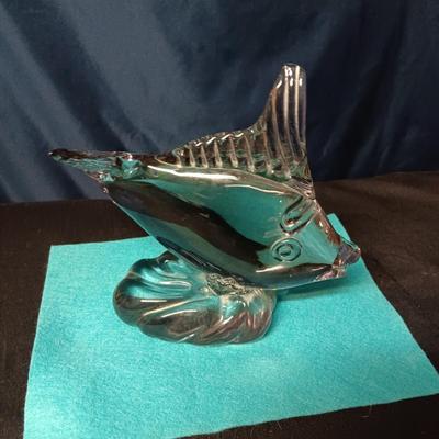 VINTAGE SOLID GLASS FISH WITH A PURPLE HUE