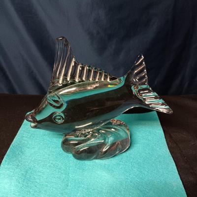 VINTAGE SOLID GLASS FISH WITH A PURPLE HUE