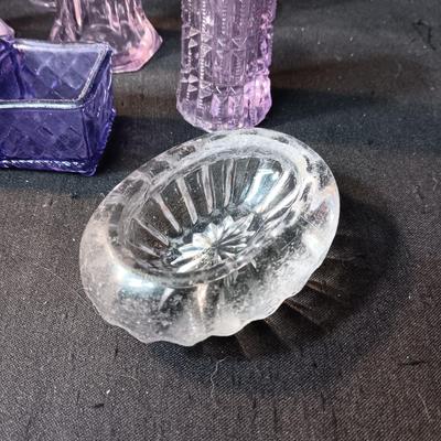 ANTIQUE GLASS PIECES WITH A PURPLE HUE