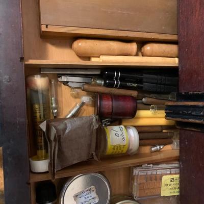 Horologist / Jewelers / Dental / Hobbiest Cabinet Full of Pocket Watch Repair Tools / Parts