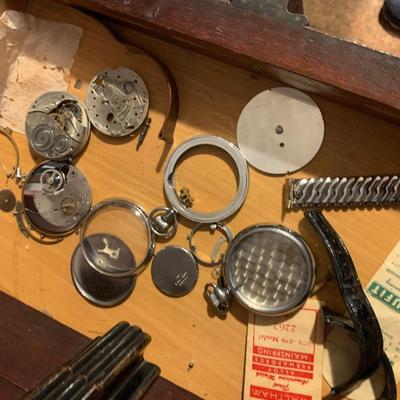 Horologist / Jewelers / Dental / Hobbiest Cabinet Full of Pocket Watch Repair Tools / Parts