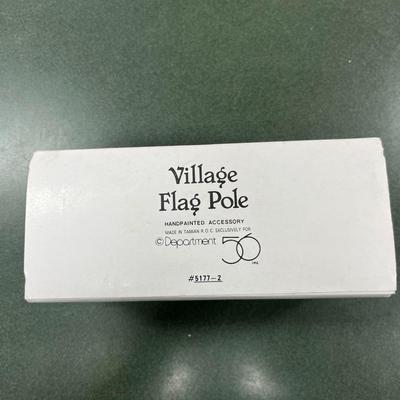 Sale Photo Thumbnail #326: Dept 56 Original Snow Village Flag Pole 51772 surrounded by snow covered trees and a rabbit.  No Chips.  Includes box and styrofoam packer.