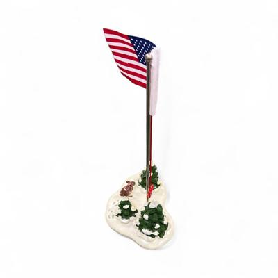 Sale Photo Thumbnail #324: Dept 56 Original Snow Village Flag Pole 51772 surrounded by snow covered trees and a rabbit.  No Chips.  Includes box and styrofoam packer.