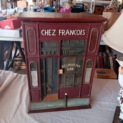 PARISIAN SPICE? CABINET W/SHELVES AND CHEF PIG LAMP PLUS 2 TILES