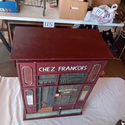 PARISIAN SPICE? CABINET W/SHELVES AND CHEF PIG LAMP PLUS 2 TILES