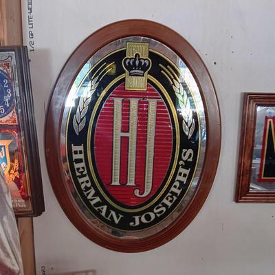 LARGE HERMAN JOSEPH'S MIRRORED BEER SIGN