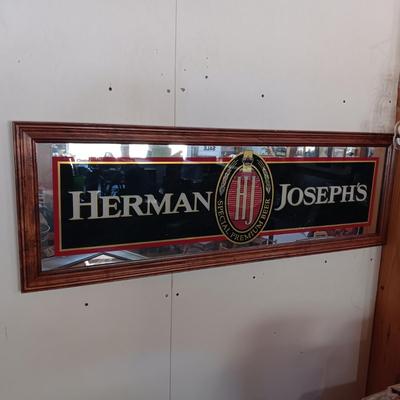 LARGE HERMAN JOSEPH'S MIRRORED BEER SIGN