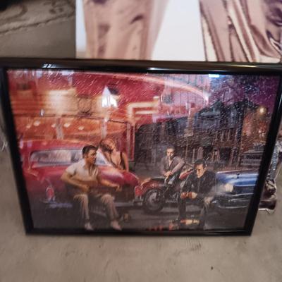 6 FOOT CARDBOARD FREE STANDING ELVIS PRESLEY AND A FRAMED ELVIS JIGSAW PUZZLE