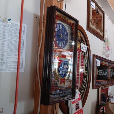 WORKING MIRRORED OLD STYLE BEER SIGN WITH CLOCK