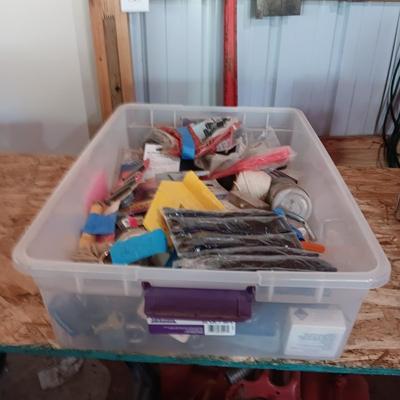 BOX FULL OF MISC HARDWARE, SMALL TOOLS, ETC (2)