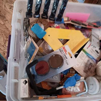 BOX FULL OF MISC HARDWARE, SMALL TOOLS, ETC (2)