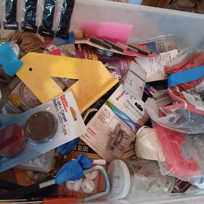 BOX FULL OF MISC HARDWARE, SMALL TOOLS, ETC (2)