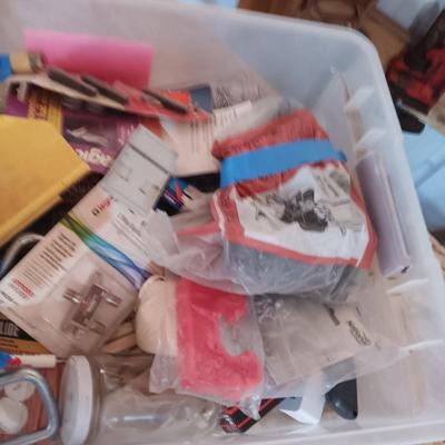 BOX FULL OF MISC HARDWARE, SMALL TOOLS, ETC (2)
