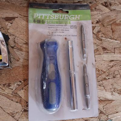 SOCKET SET, ALLEN WRENCHES, TAPE MEASURE AND 4 IN 1 SCREWDRIVER