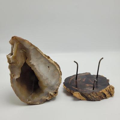 Two Quartz Agate in Wooden Displays (B2-EL)
