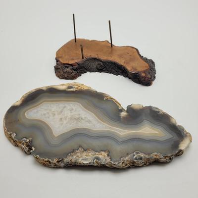 Two Quartz Agate in Wooden Displays (B2-EL)