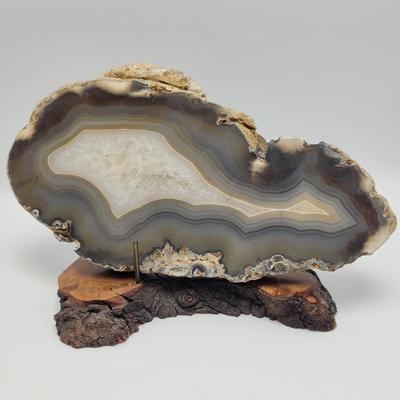 Two Quartz Agate in Wooden Displays (B2-EL)