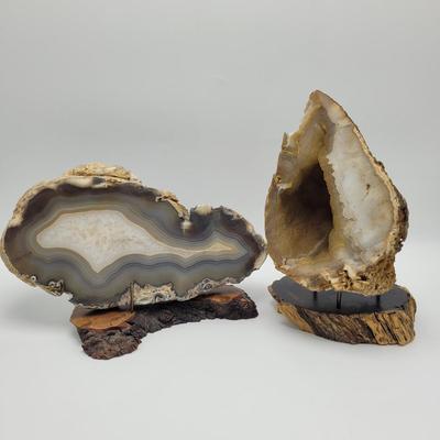 Two Quartz Agate in Wooden Displays (B2-EL)