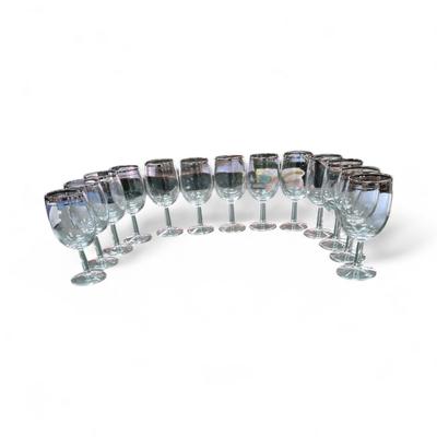 Sale Photo Thumbnail #355: Vintage Dorothy Thorpe style Silver Rimmed Ombre Wine Glasses  Set of 13  No Chips