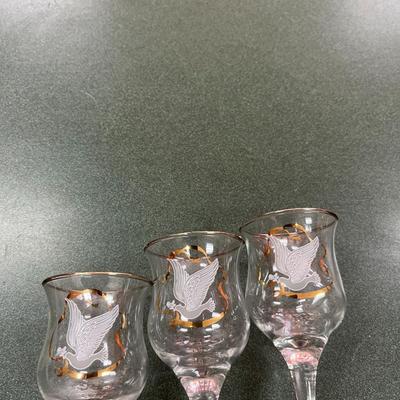 Sale Photo Thumbnail #359: Set of 3 Stemmed Glass Votive Candleholders with White Dove and Gold Detail