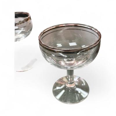 Sale Photo Thumbnail #360: VIntage Silver Rimmed Champagne Coupe Glasses Set of 7