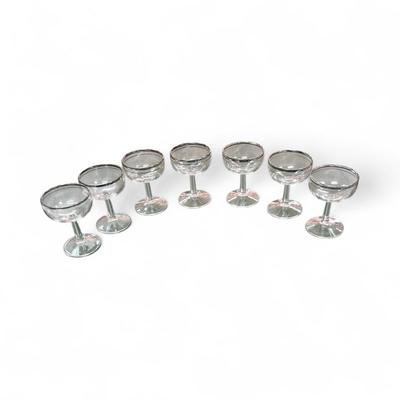 Sale Photo Thumbnail #361: VIntage Silver Rimmed Champagne Coupe Glasses Set of 7