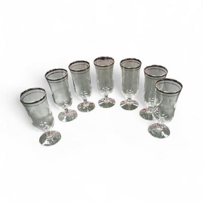 Sale Photo Thumbnail #365: Vintage Silver Rimmed Tulip Style Cocktail Glasses  Lot Of 7