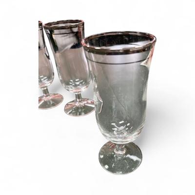 Sale Photo Thumbnail #364: Vintage Silver Rimmed Tulip Style Cocktail Glasses  Lot Of 7
